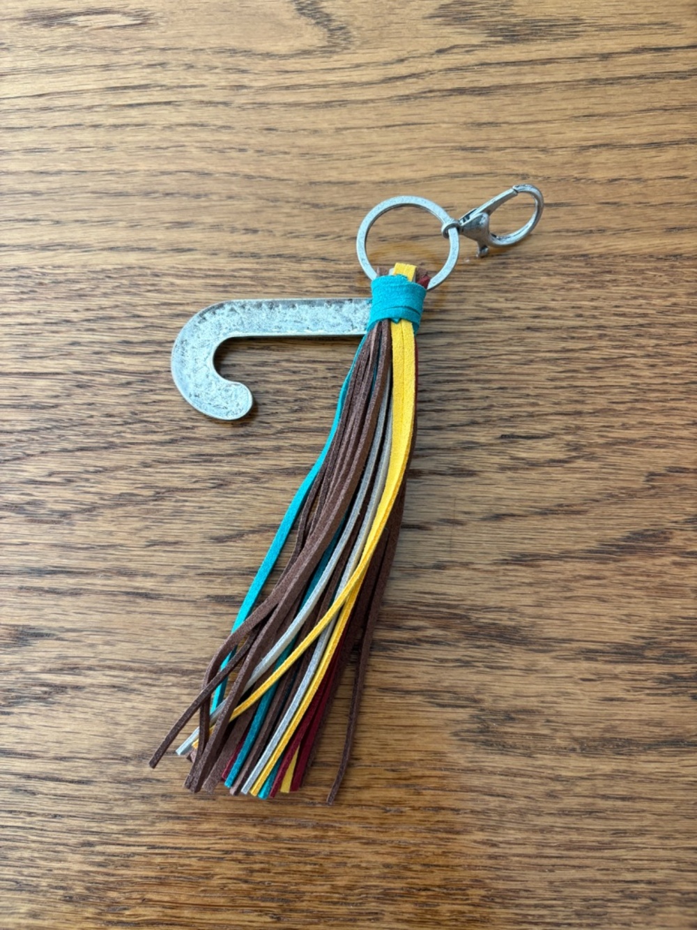 Western Turquoise Letter J Tassel Purse Charm Keychain Leather EUC - Picture 3 of 4